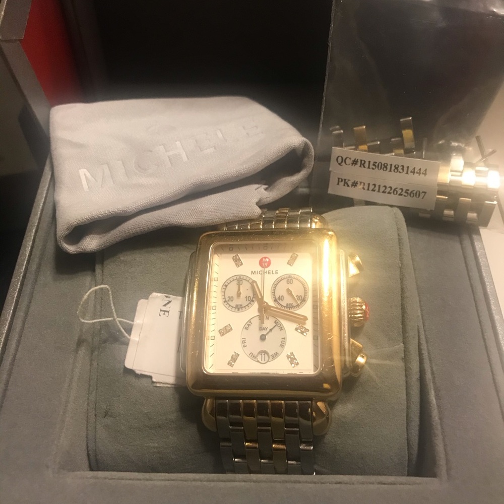 Michele Deco XL two-tone square face watch